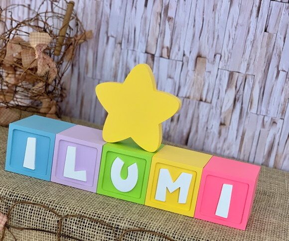 Decoração Bebê Candy Colors - Cubos 6x6cm Ts + Estrela