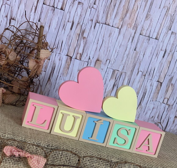 Decoração Bebê Cubos 6x6c Ts + 3 Corações Tons Terrosos