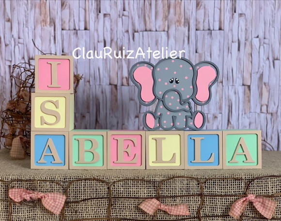 Decoração Bebê Cubos 6x6c Ts +elefante Pi Tons Terrosos