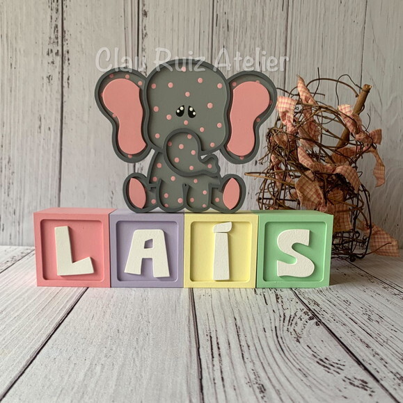Decoração Bebê Cubos 6x6c Ts +elefante Pi Tons Terrosos