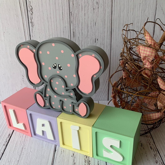 Decoração Bebê Cubos 6x6c Ts +elefante Pi Tons Terrosos