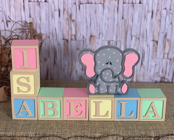 Decoração Bebê Cubos 6x6c Ts +elefante Pi Tons Terrosos