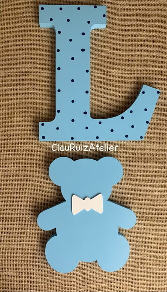 Decoração de Bebê Iniciais 30cm Urso 25cm