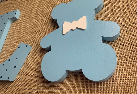 Decoração de Bebê Iniciais 30cm Urso 25cm