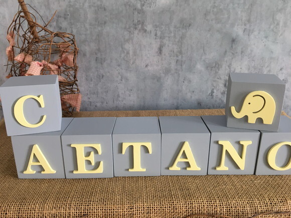 Decoração de Quarto de Bebê - Cubos 6x6cm Elefante