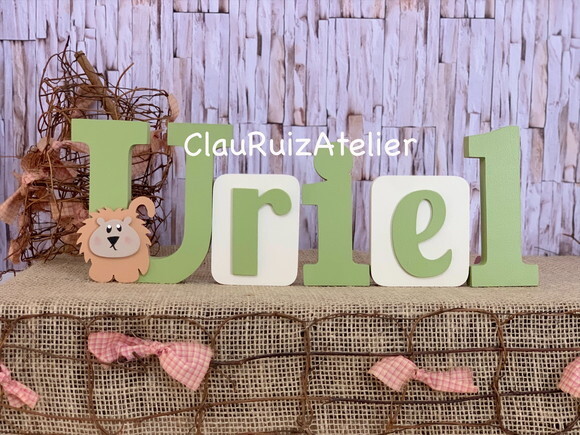 Decoração de Quarto Infantil - Blocos Nome em mdf com Leão