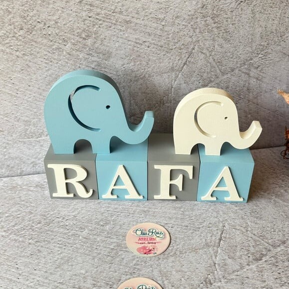 Elefante Dupla+ Cubos 6x6cm Quarto de Bebê