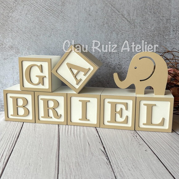 Elefante + Cubos 8x8cm Ts - Decoração Bebê