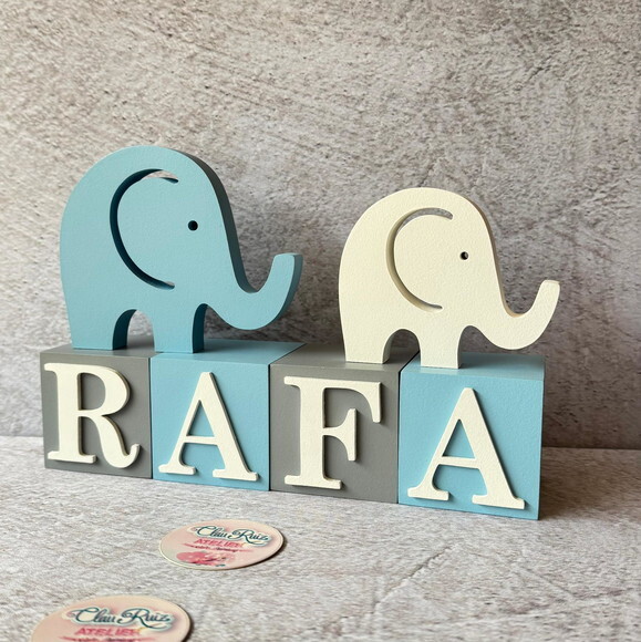 Elefante Dupla+ Cubos 6x6cm Quarto de Bebê