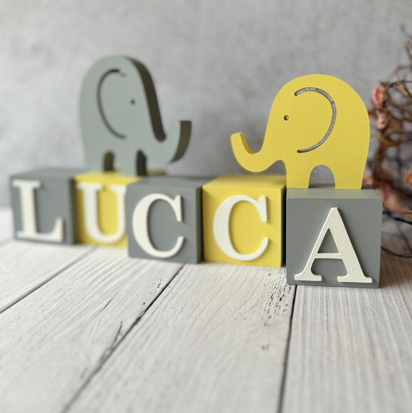 Elefantes + Cubos 6x6cm - Decoração Bebê