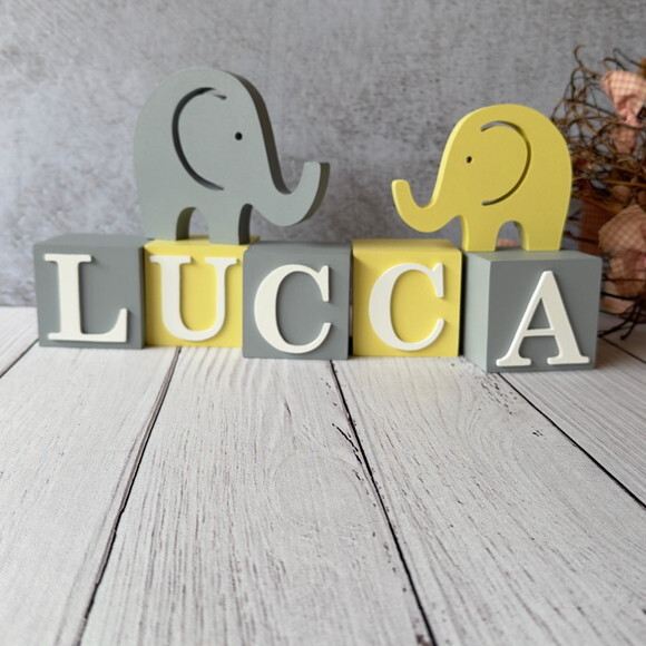 Elefantes + Cubos 6x6cm - Decoração Bebê