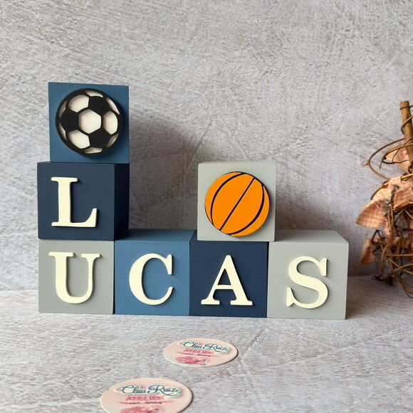 Esportes Futebol e Basquete - Cubos 6x6cm Decoração Bebê