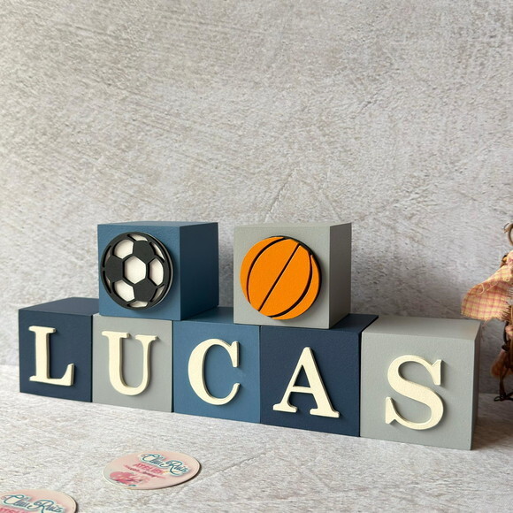 Esportes Futebol e Basquete - Cubos 6x6cm Decoração Bebê