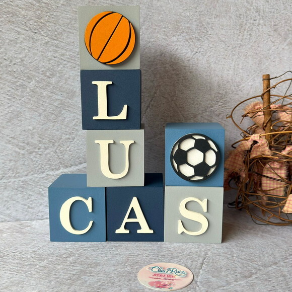 Esportes Futebol e Basquete - Cubos 6x6cm Decoração Bebê