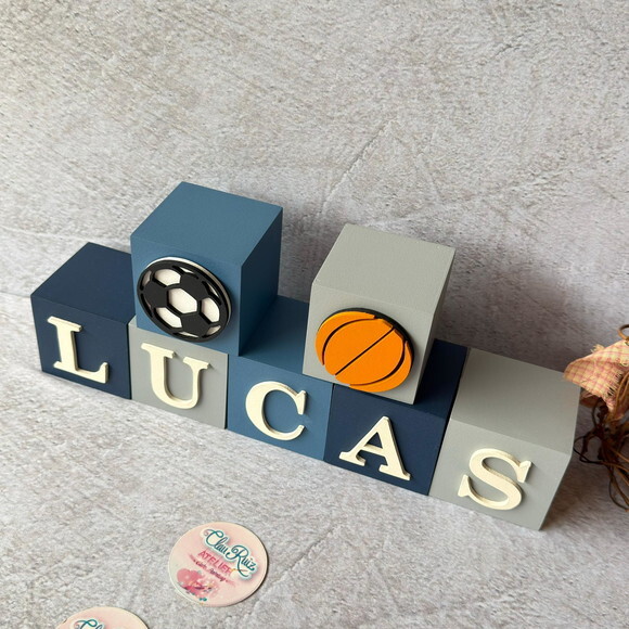 Esportes Futebol e Basquete - Cubos 6x6cm Decoração Bebê