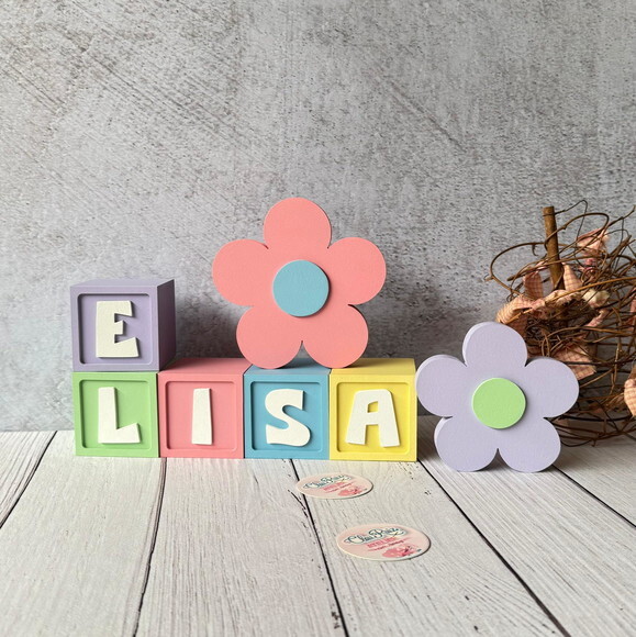 Flores + Cubos 6x6cm Candy Ts Decoração Bebê Pastéis