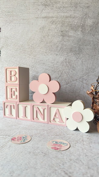 Flores + Cubos 6x6cm Candy Ts Decoração Bebê Pastéis