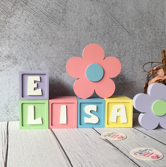 Flores + Cubos 6x6cm Candy Ts Decoração Bebê Pastéis