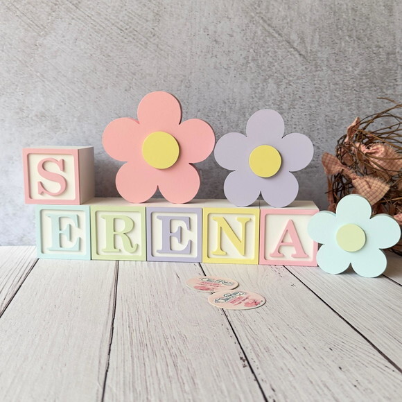 Flores + Cubos 6x6cm Candy Ts Decoração Bebê Pastéis