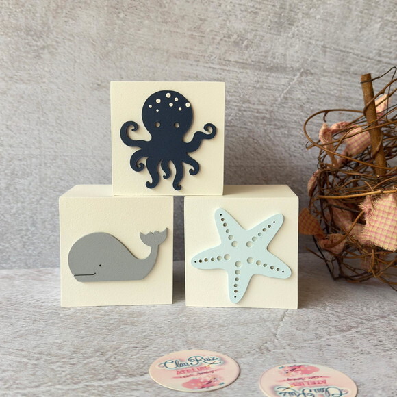 Fundo do Mar Cubos 8x8cm Decoração Bebê