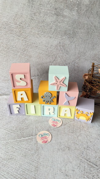 Fundo do Mar Tons Pastel Cubos 6x6cm Ts- Decoração Bebê