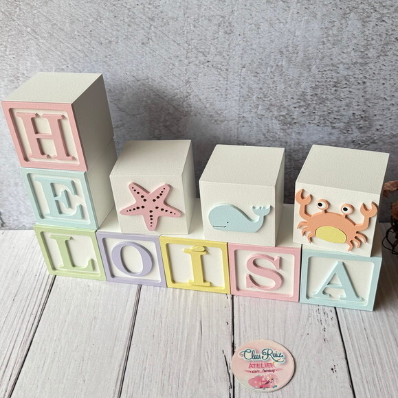 Fundo do Mar Tons Pastel Cubos 6x6cm Ts- Decoração Bebê