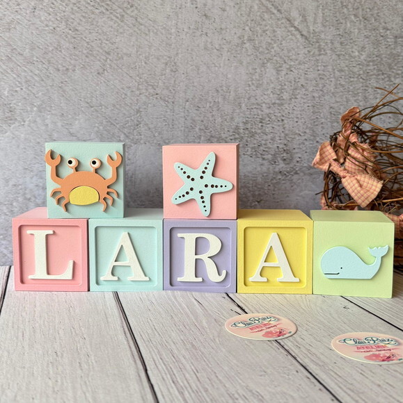 Fundo do Mar Tons Pastel Cubos 6x6cm Ts- Decoração Bebê