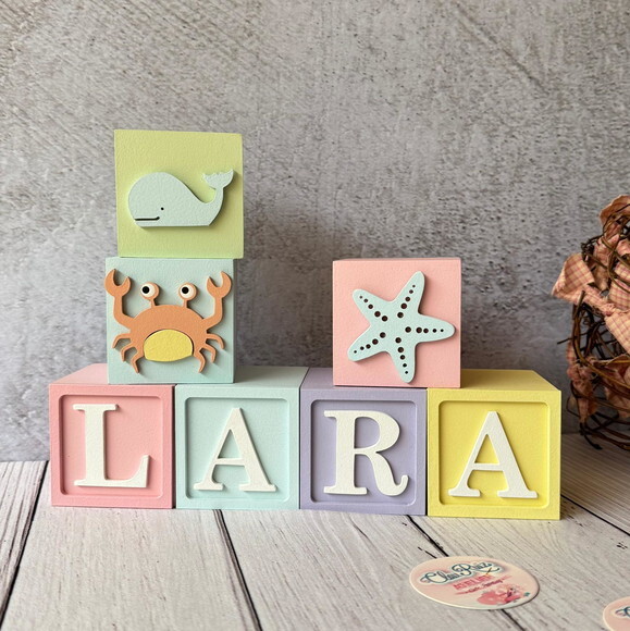 Fundo do Mar Tons Pastel Cubos 6x6cm Ts- Decoração Bebê