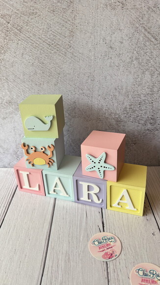 Fundo do Mar Tons Pastel Cubos 6x6cm Ts- Decoração Bebê