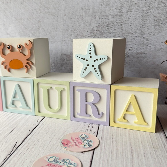 Fundo do Mar Tons Pastel Cubos 6x6cm Ts- Decoração Bebê
