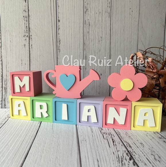 Jardim - Decoração Bebê Cubos 6x6cm Candy Ts+ Regador + Flor