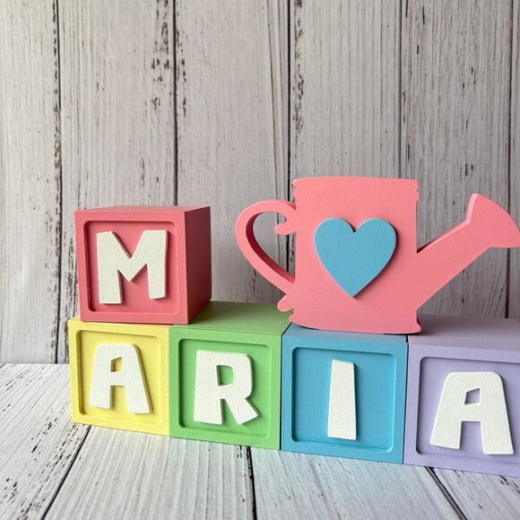 Jardim - Decoração Bebê Cubos 6x6cm Candy Ts+ Regador + Flor