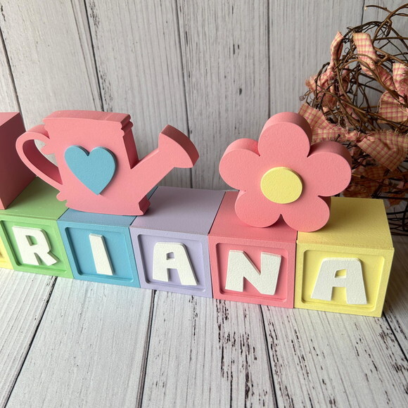 Jardim - Decoração Bebê Cubos 6x6cm Candy Ts+ Regador + Flor