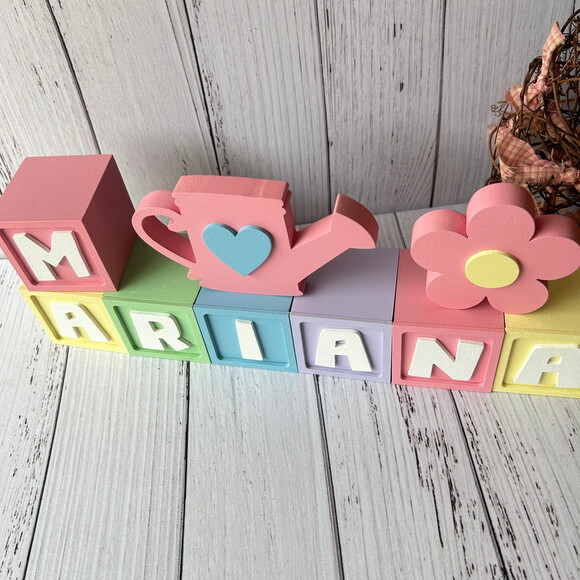 Jardim - Decoração Bebê Cubos 6x6cm Candy Ts+ Regador + Flor