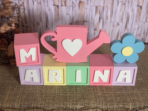 Jardim Candy Colors - Cubos 6x6cm Ts + Regador + Flor