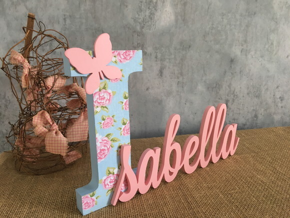 Nome em MDF Personalizado com Tecido para Quarto de Bebê - Letra
