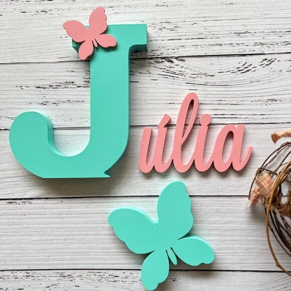 Jardim Encantado -decoração Bebê Nome em mdf + Borboleta