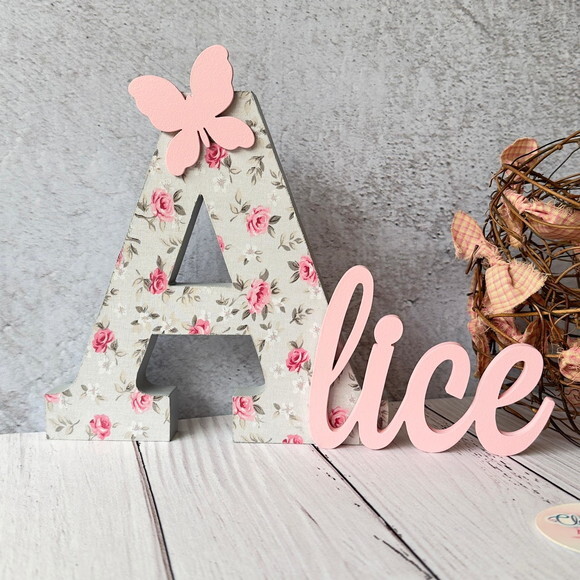 Nome em MDF Personalizado com Tecido para Quarto de Bebê - Letra
