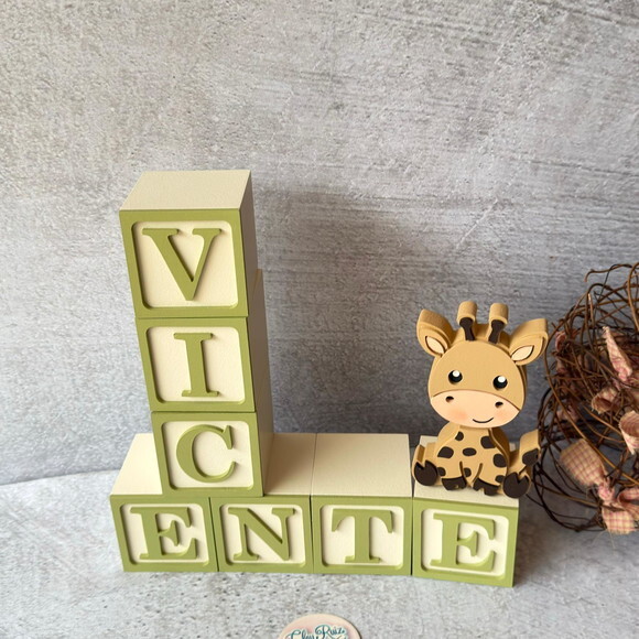 Kit Safari Cubos Personalizados 6x6cm+ Girafa Decoração Bebê