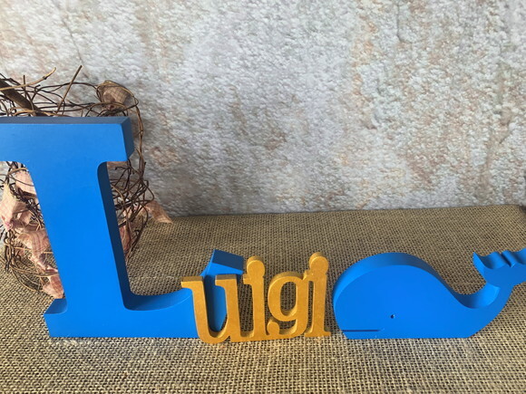 Letras de mdf -nomes 18cm + Baleia