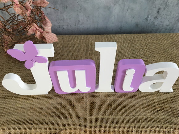Letras de mdf em Bloco com Borboleta