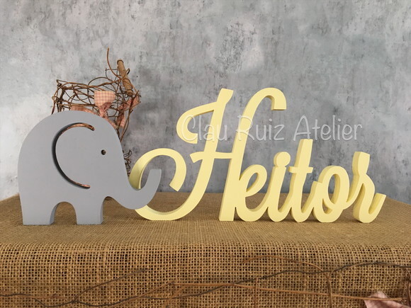 Letras Decorativas - nome em MDF + Elefantinho