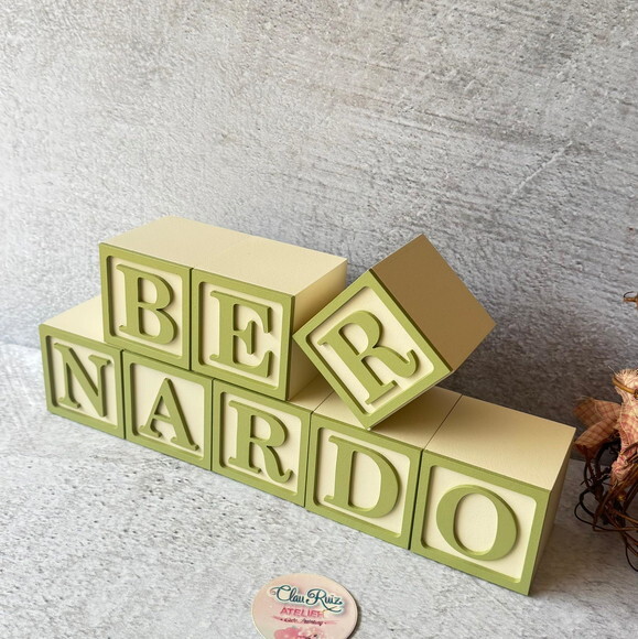 Nome com Moldura Cubos 6x6 Decoração Bebê e Criança