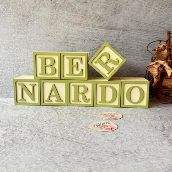 Nome com Moldura Cubos 6x6 Decoração Bebê e Criança