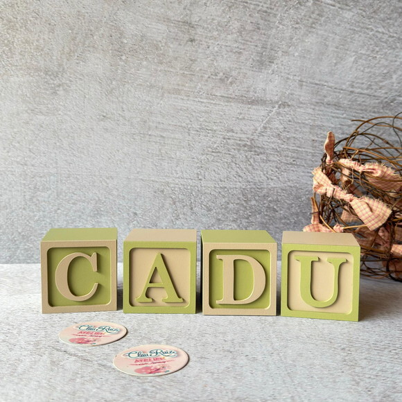 Nome com Moldura Cubos 6x6 Decoração Bebê e Criança