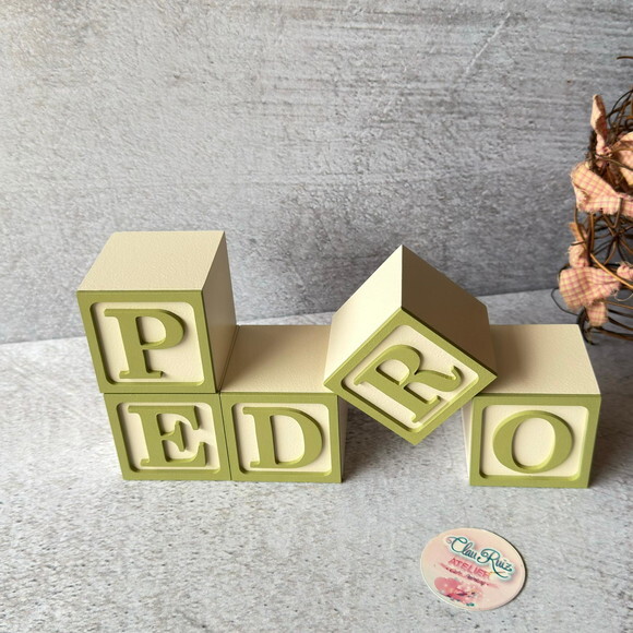 Nome com Moldura Cubos 6x6 Decoração Bebê e Criança