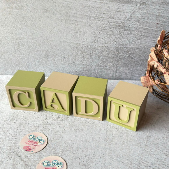 Nome com Moldura Cubos 6x6 Decoração Bebê e Criança