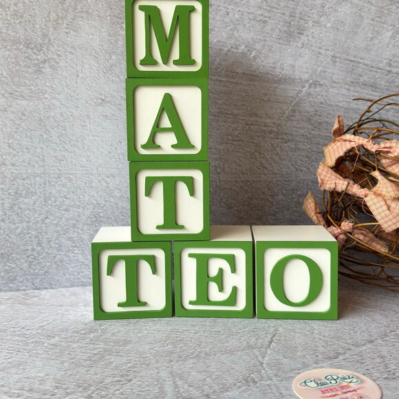 Nome com Moldura Cubos 6x6 Decoração Bebê e Criança