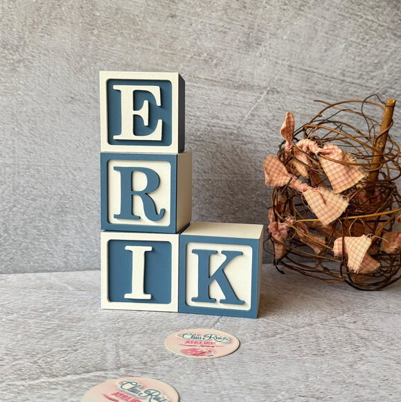Nome com Moldura Cubos 6x6 Decoração Bebê e Criança