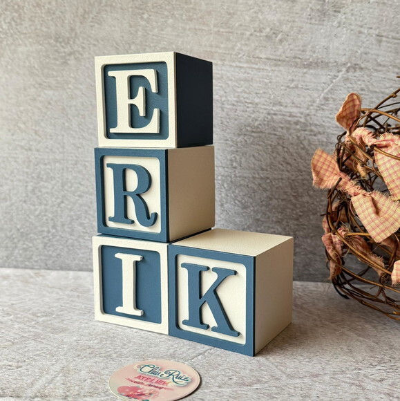 Nome com Moldura Cubos 6x6 Decoração Bebê e Criança